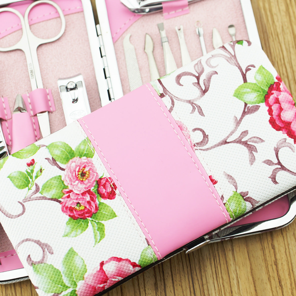 Nail Clipper Set Acier Inoxydable 12 Pièce rose Fleur Ciseaux À Ongles Manucure manucure outils rose -12