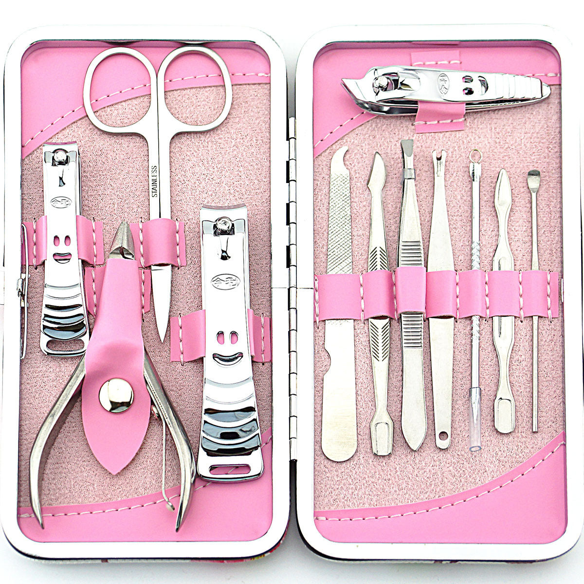 Nail Clipper Set Acier Inoxydable 12 Pièce rose Fleur Ciseaux À Ongles Manucure manucure outils rose -12