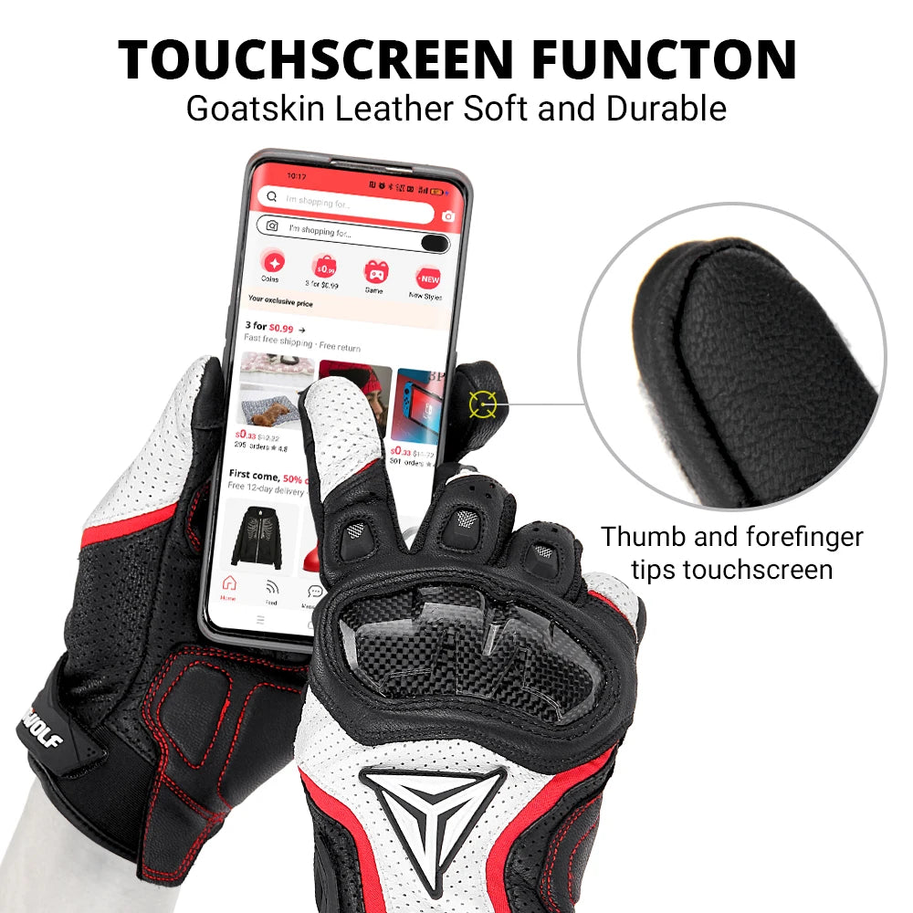 Gants de course en cuir moto été respirant