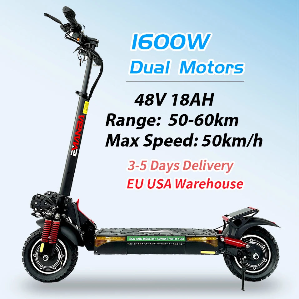 Trottinette Électrique EMANBA X4 Puissante avec 2*800W Moteurs Doubles 10 Pouces Hors Route