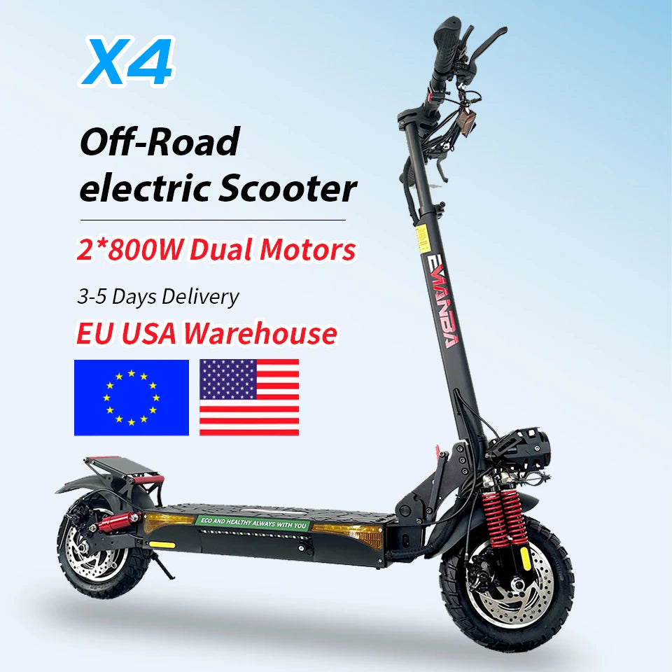 Trottinette Électrique EMANBA X4 Puissante avec 2*800W Moteurs Doubles 10 Pouces Hors Route