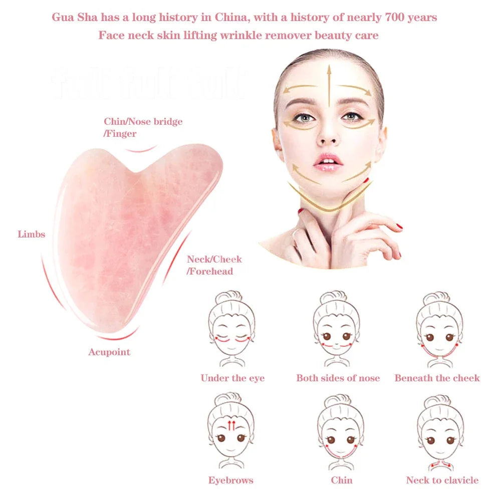 Rose Quartz Jade Roller & Gua Sha Set - Beauty Tool Spa Facial Massage