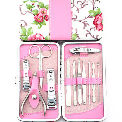 Nail Clipper Set Acier Inoxydable 12 Pièce rose Fleur Ciseaux À Ongles Manucure manucure outils rose -12