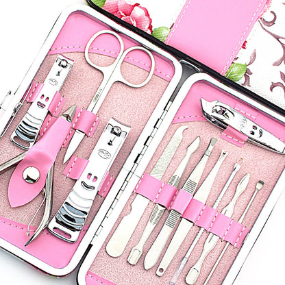 Nail Clipper Set Acier Inoxydable 12 Pièce rose Fleur Ciseaux À Ongles Manucure manucure outils rose -12