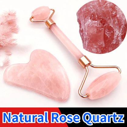 Rose Quartz Jade Roller & Gua Sha Set - Beauty Tool Spa Facial Massage